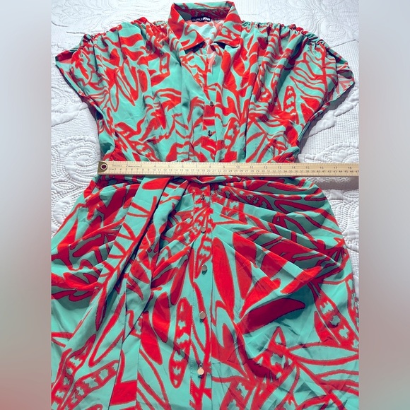 Resort Ready Red and Blue Wrap Midi sunDress - Picture 5 of 6